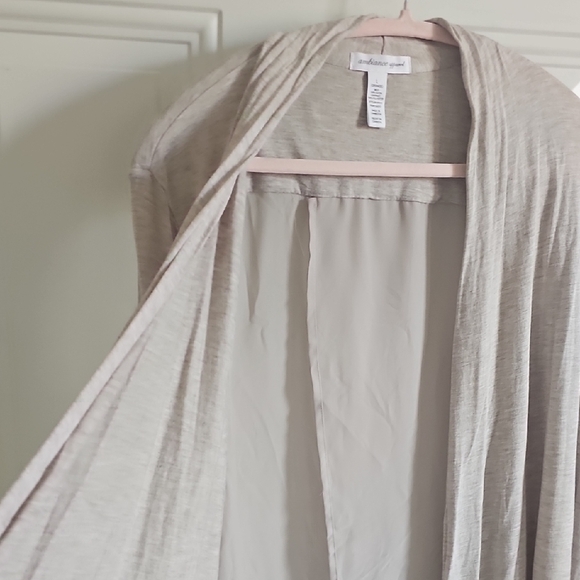 Ambiance Open-Front Draped Cardigan in Light Taupe - Picture 6 of 9